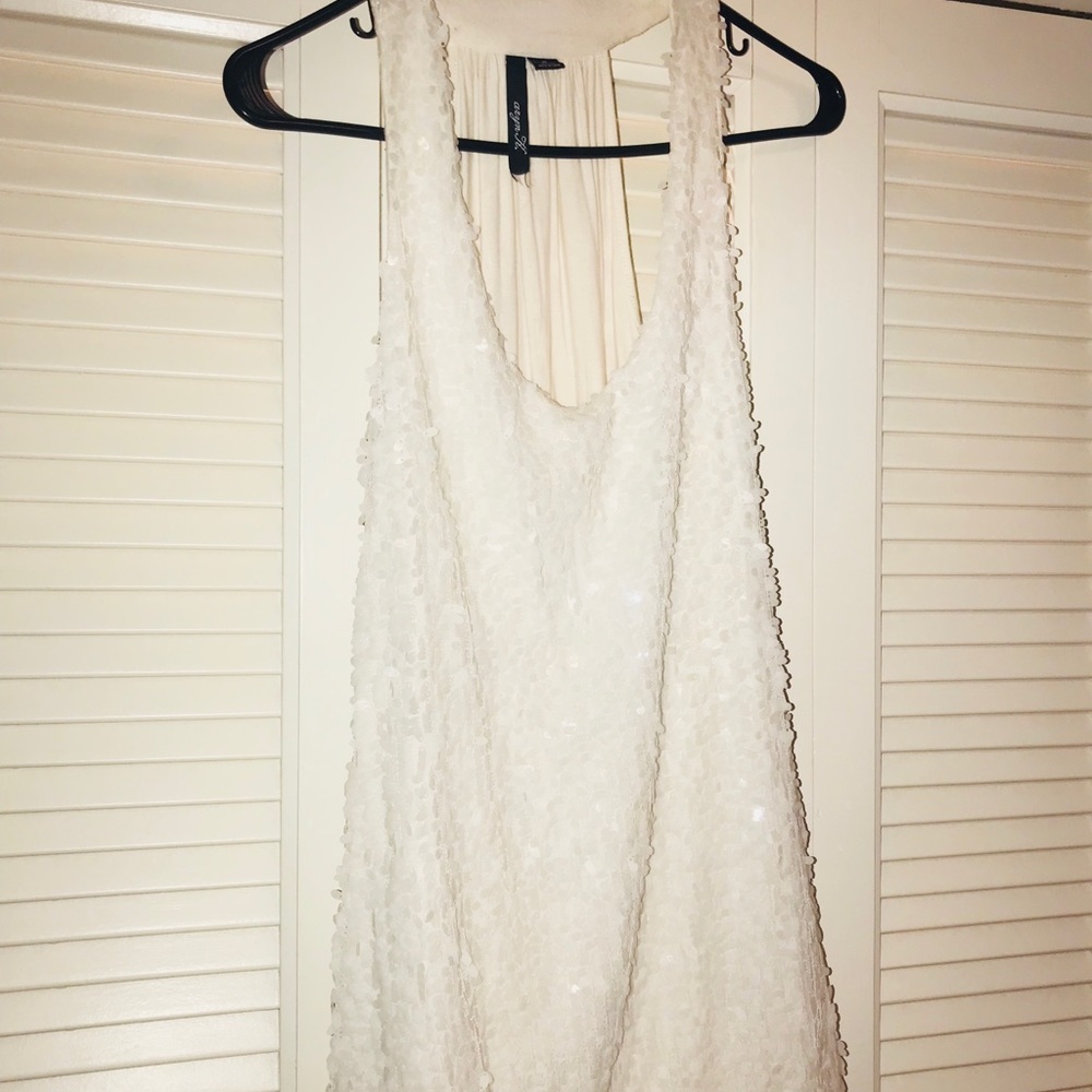 Beautiful white semi matte sequin tank top